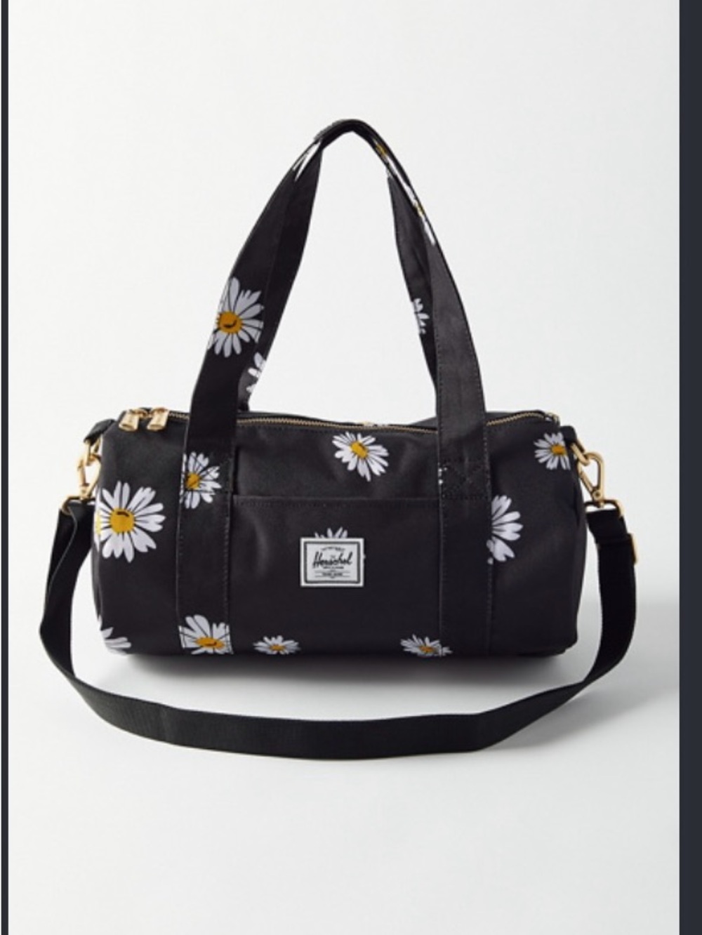 Black Herschel Daisy-Print Mini Duffel Bag